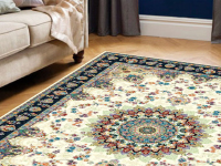 Blue cream carpet in the room